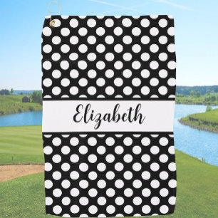 Black polka dots golf towel ladies custom name