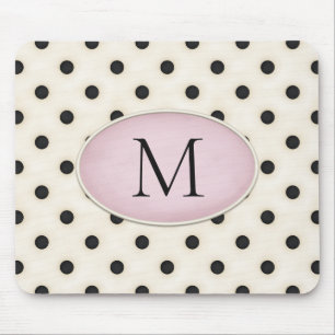 Black Polka Dots Ivory & Pale Pink Monogrammed Mouse Pad
