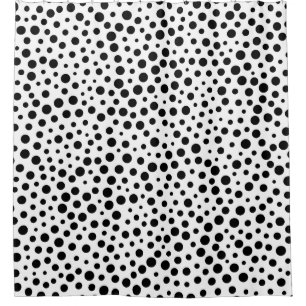 Black Polka Dots Large and Small on White Shower Curtain