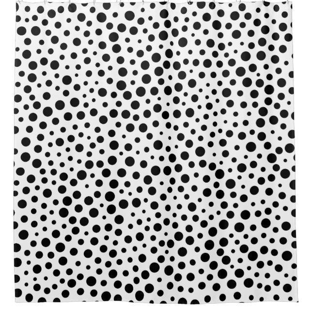 Black Polka Dots Large and Small on White Shower Curtain (Front)