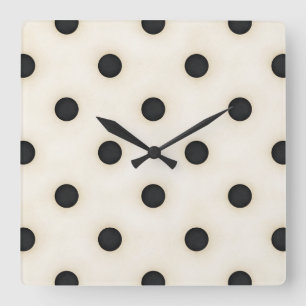 Black Polka Dots on Antique White Distressed Square Wall Clock