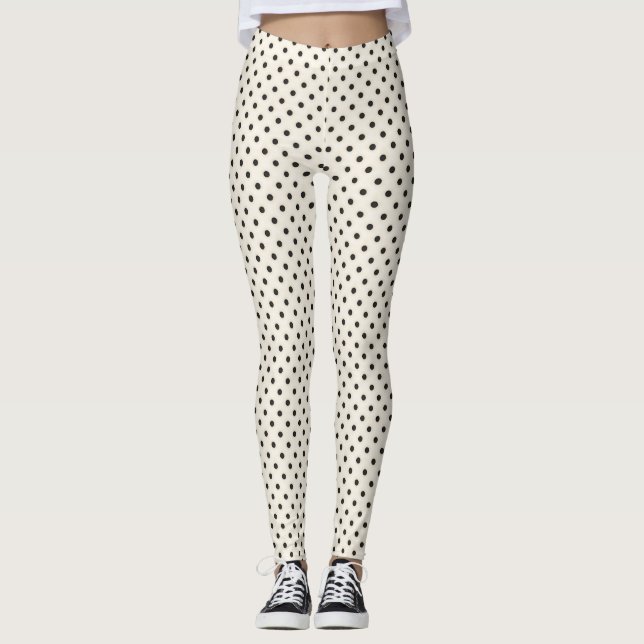 Black Polka Dots on Antique White Leggings (Front)