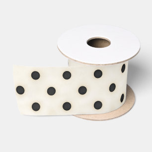 Black Polka Dots on Antique White Satin Ribbon