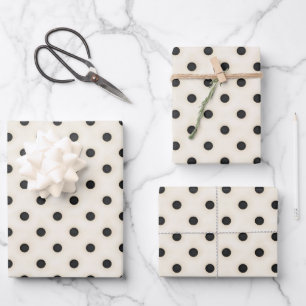 Black Polka Dots on Antique White Wrapping Paper Sheet