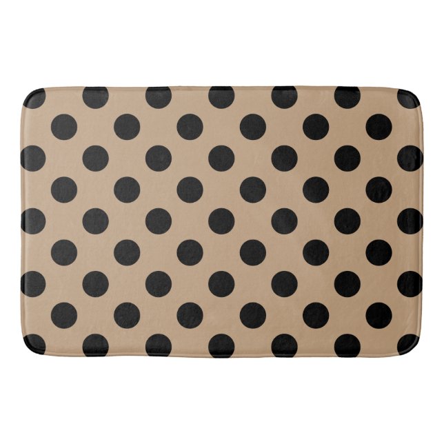 Black polka dots on beige bath mat (Front)
