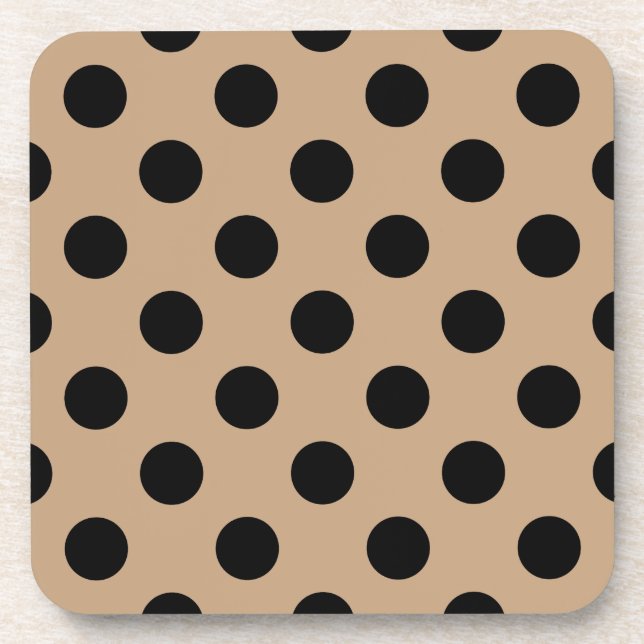 Black polka dots on beige coaster (Front)