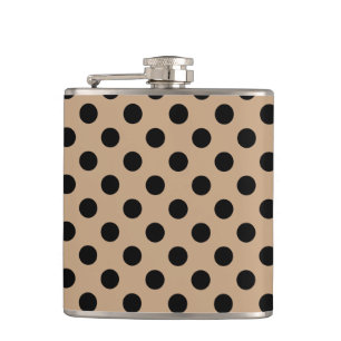 Black polka dots on beige hip flask