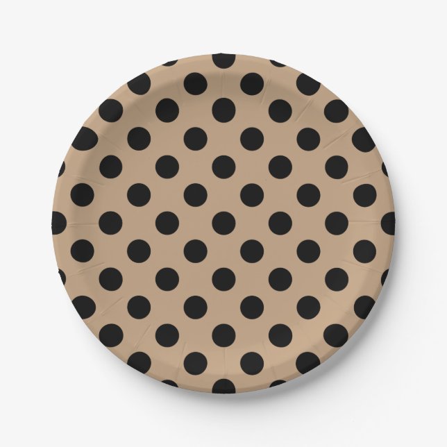 Black polka dots on beige paper plate (Front)