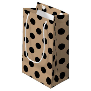 Black polka dots on beige small gift bag