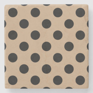 Black polka dots on beige stone coaster