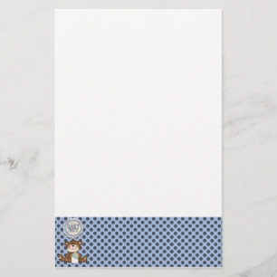 Black Polka Dots on Blue with Teddy Bear Stationery