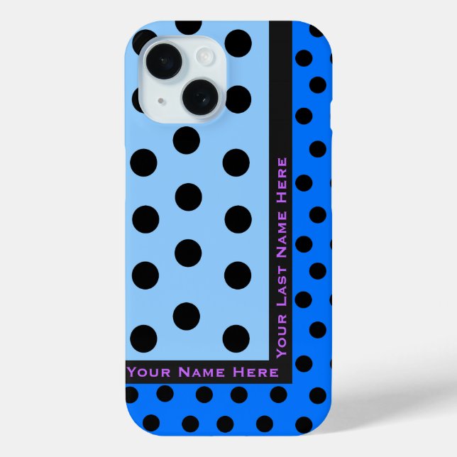 Black Polka Dots on Blues - Personalised Case-Mate iPhone Case (Back)