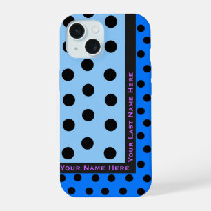 Black Polka Dots on Blues - Personalised iPhone 15 Case