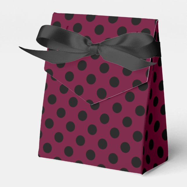 Black polka dots on burgundy favour box (Front Side)