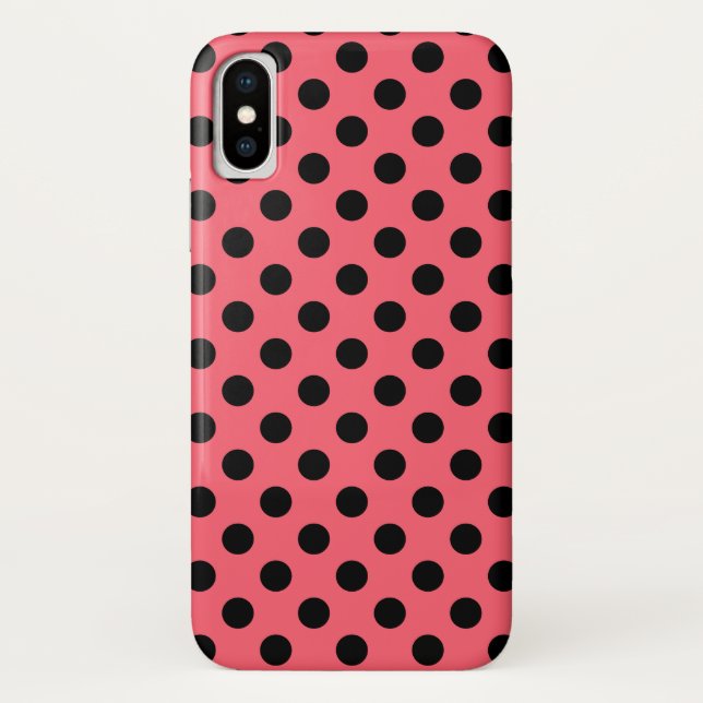 Black polka dots on coral Case-Mate iPhone case (Back)