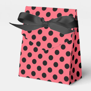 Black polka dots on coral favour box