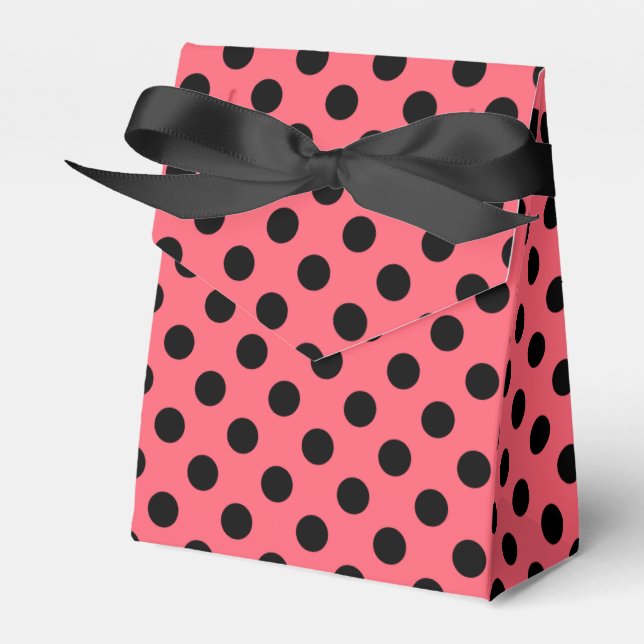 Black polka dots on coral favour box (Front Side)