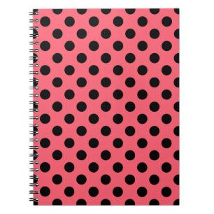 Black polka dots on coral notebook