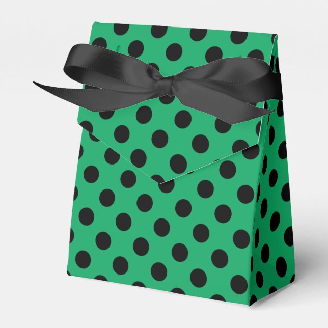 Black polka dots on fresh green favour box (Front Side)