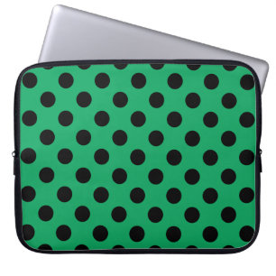 Black polka dots on fresh green laptop sleeve