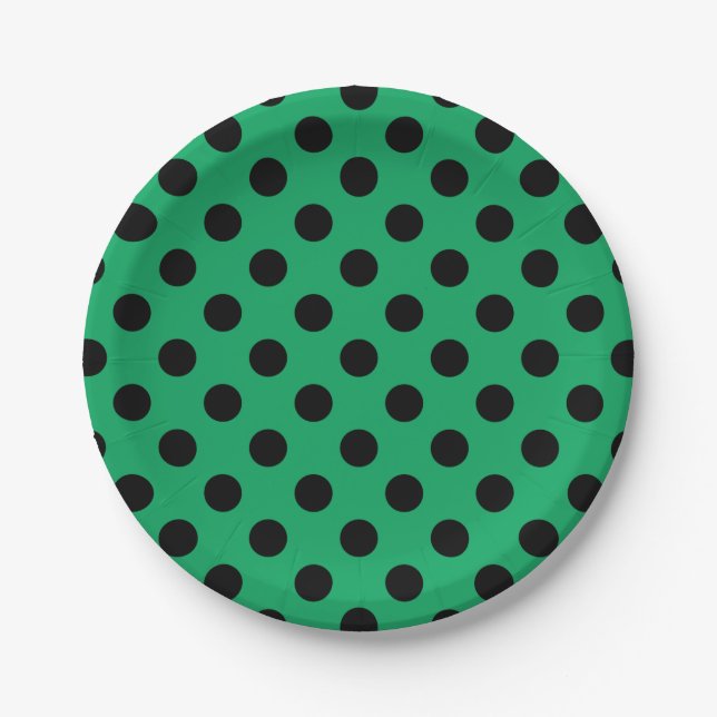 Black polka dots on fresh green paper plate (Front)