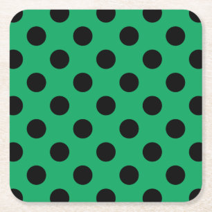 Black polka dots on fresh green square paper coaster