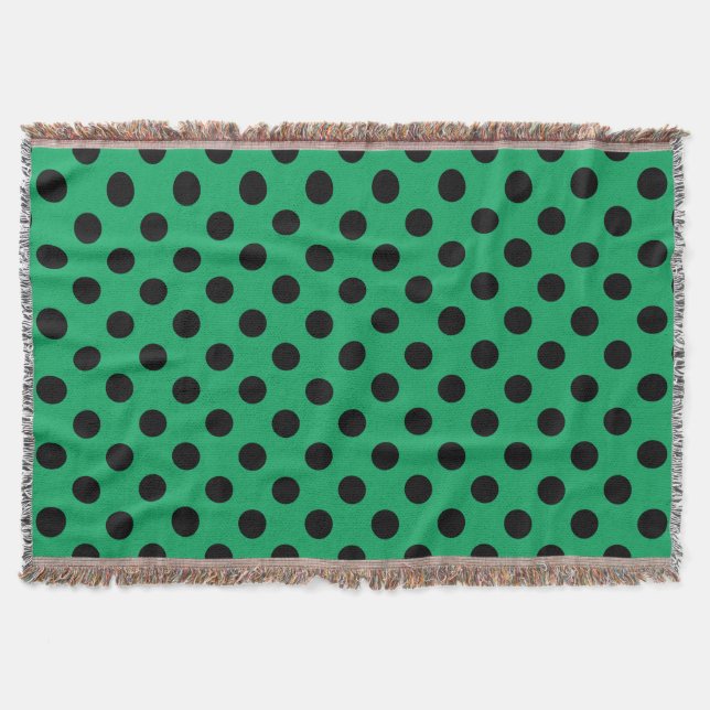 Black polka dots on fresh green throw blanket (Front)
