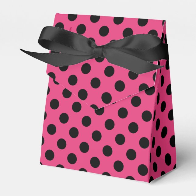 Black polka dots on fuchsia favour box (Front Side)