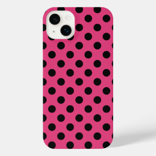 Black polka dots on fuchsia iPhone 14 plus case
