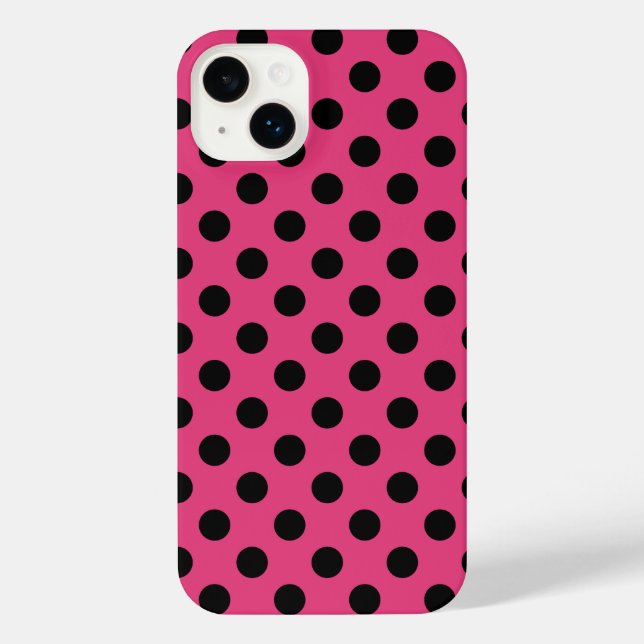 Black polka dots on fuchsia iPhone case (Back)