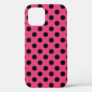 Black polka dots on fuchsia iPhone case