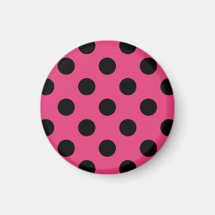 Black polka dots on fuchsia magnet