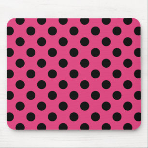 Black polka dots on fuchsia mouse pad