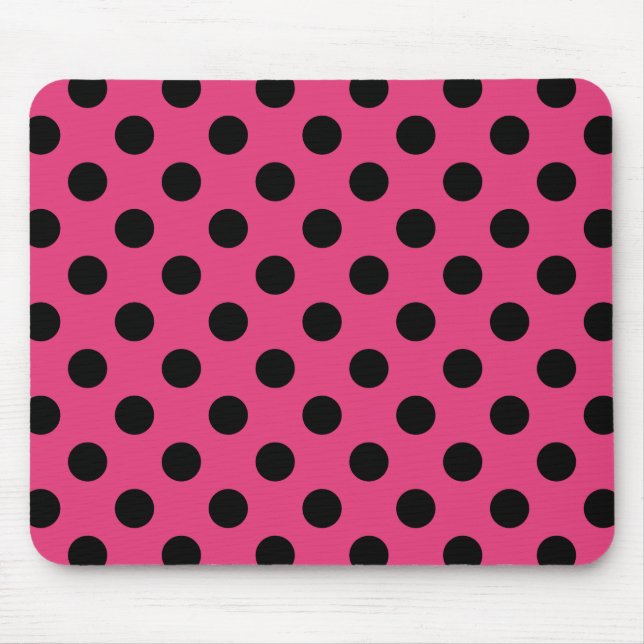 Black polka dots on fuchsia mouse pad (Front)