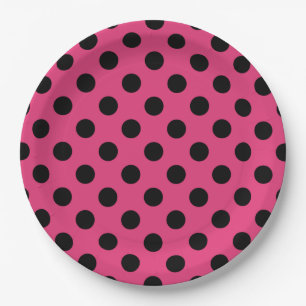 Black polka dots on fuchsia paper plate