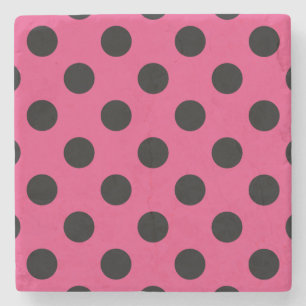 Black polka dots on fuchsia stone coaster
