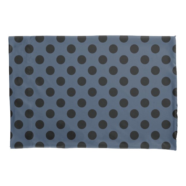 Black polka dots on gray-blue pillowcase (Front)