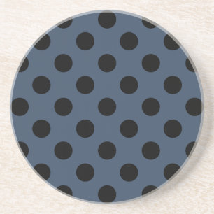 Black polka dots on grey-blue coaster