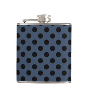 Black polka dots on grey-blue hip flask