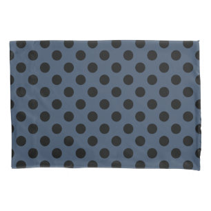 Black polka dots on grey-blue pillowcase