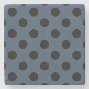 Black polka dots on grey-blue stone coaster