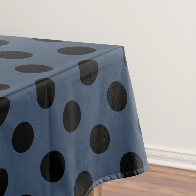 Black polka dots on grey-blue tablecloth (In Situ)
