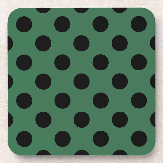 Black polka dots on kelly green coaster (Front)