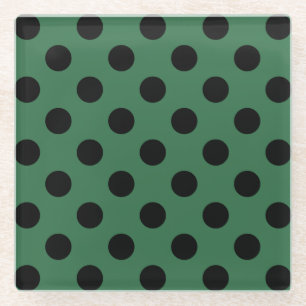Black polka dots on kelly green glass coaster