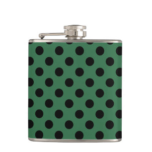 Black polka dots on kelly green hip flask