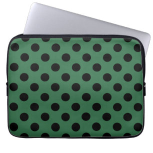 Black polka dots on kelly green laptop sleeve