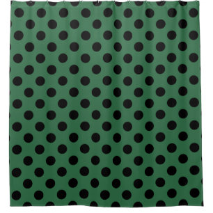 Black polka dots on kelly green shower curtain
