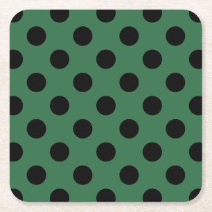 Black polka dots on kelly green square paper coaster