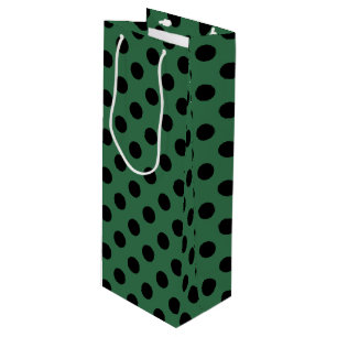 Black polka dots on kelly green wine gift bag