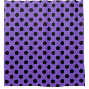 Black polka dots on lavender shower curtain